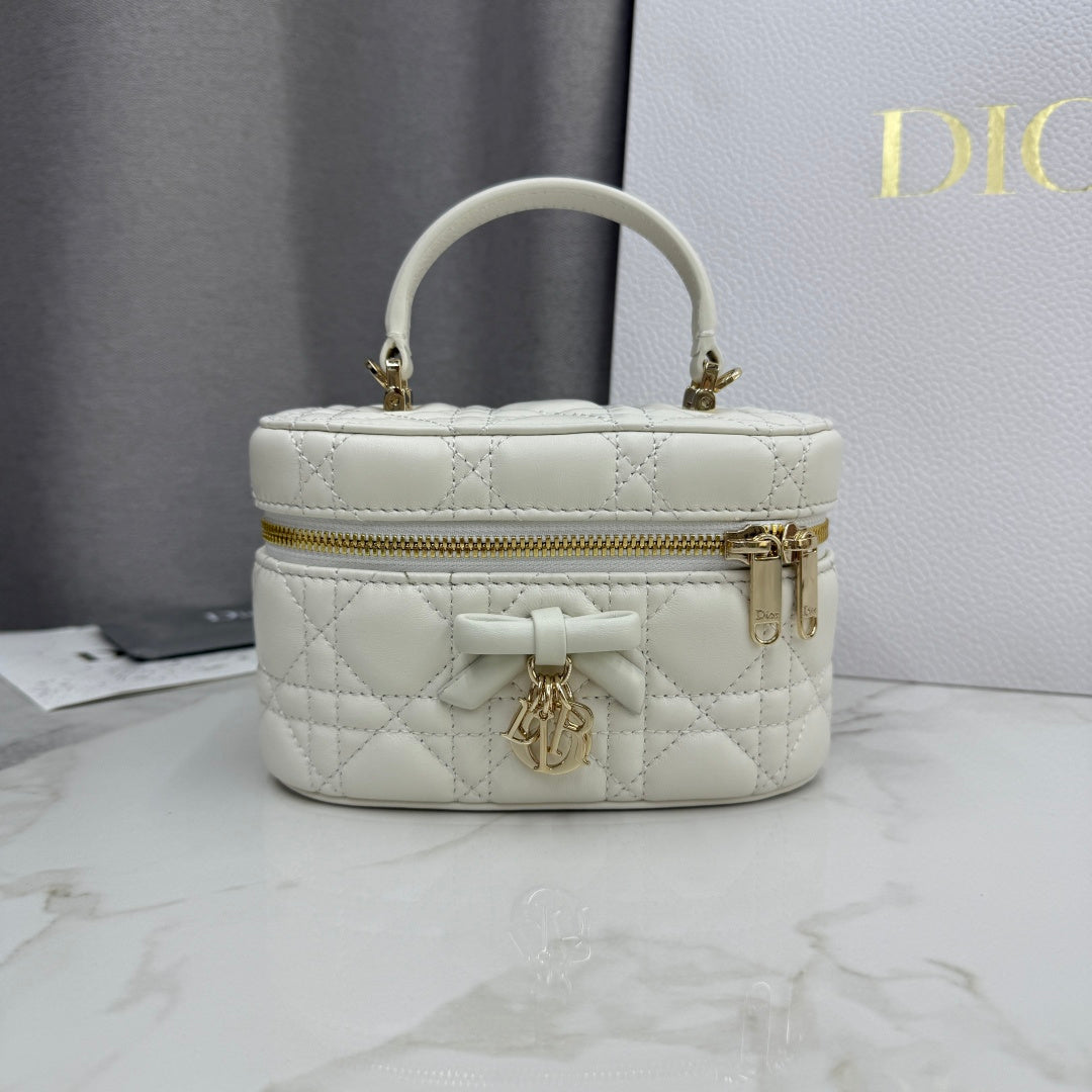 Dior Adiorable Mini Vanity Case — White Cannage Lambskin with Gold Hardware