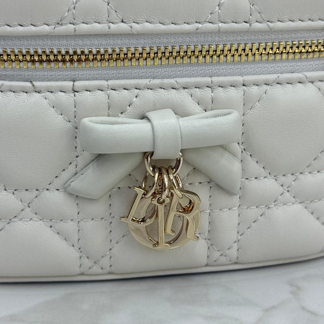 Dior Adiorable Mini Vanity Case — White Cannage Lambskin with Gold Hardware