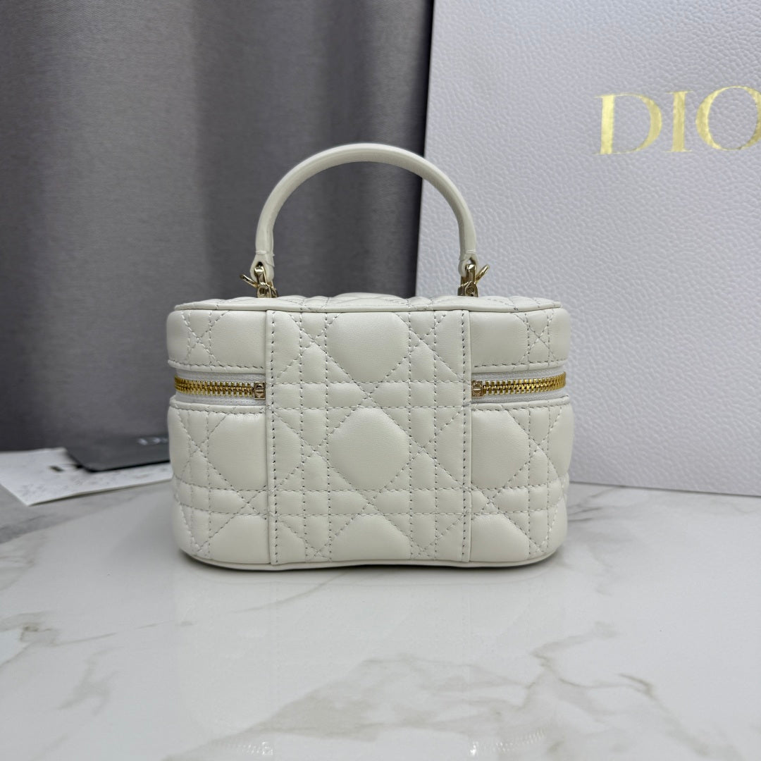 Dior Adiorable Mini Vanity Case — White Cannage Lambskin with Gold Hardware