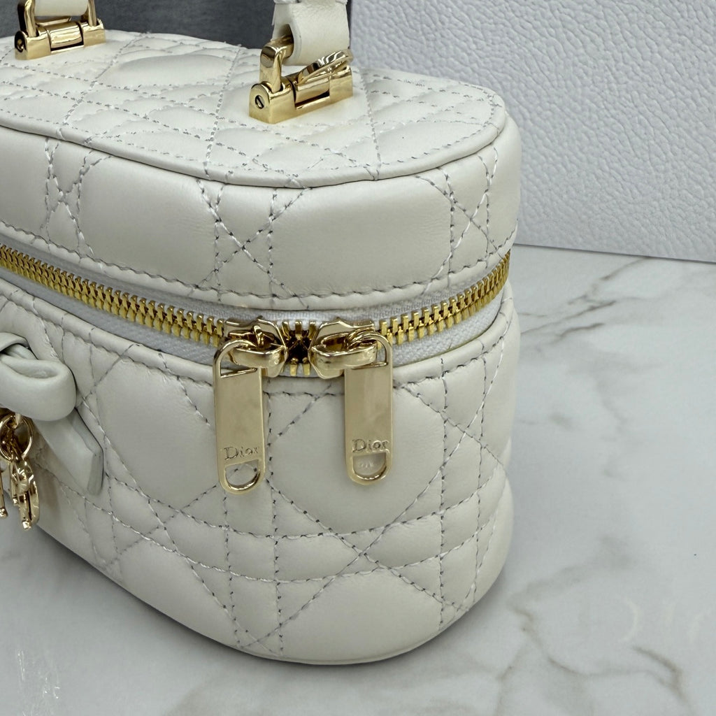 Dior Adiorable Mini Vanity Case — White Cannage Lambskin with Gold Hardware