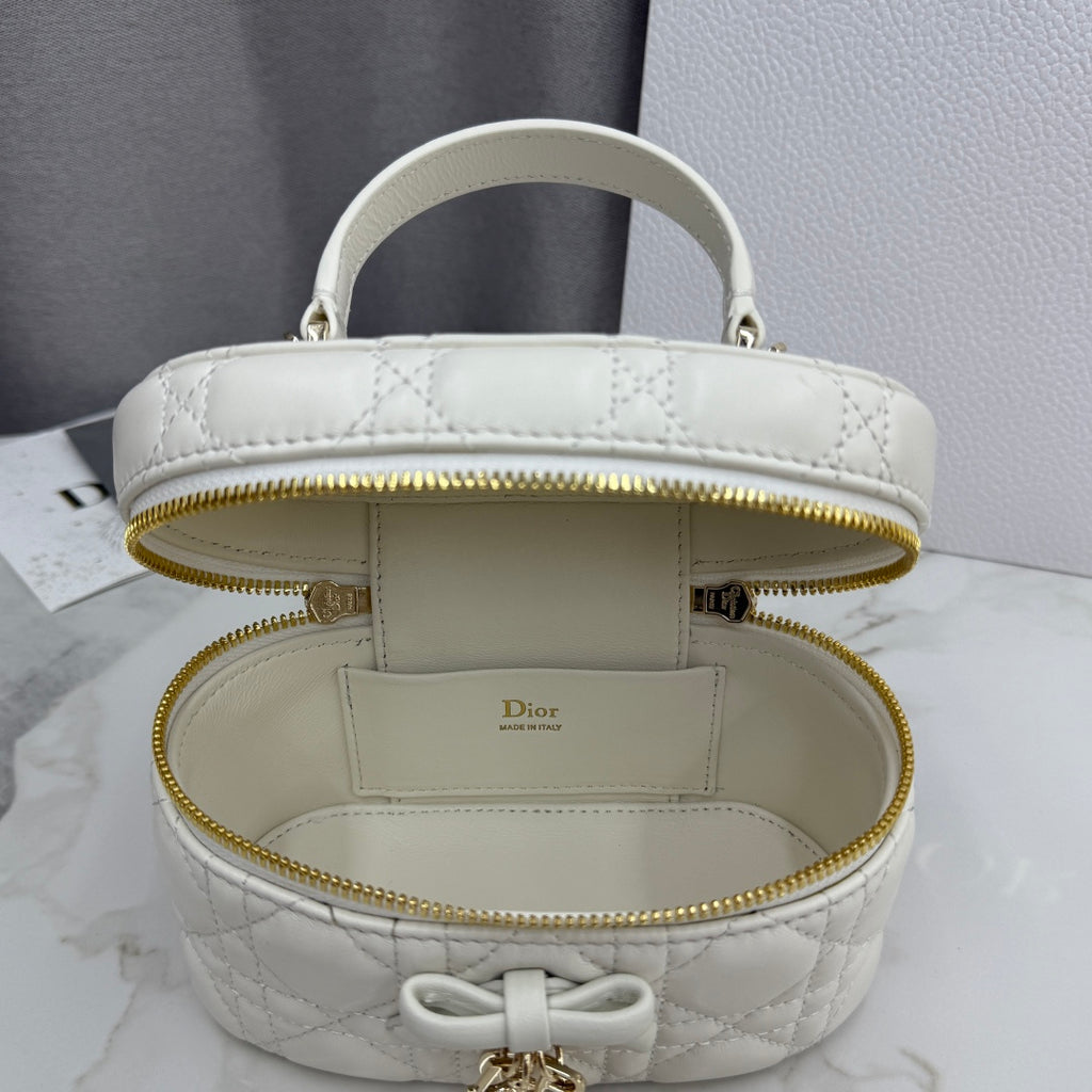 Dior Adiorable Mini Vanity Case — White Cannage Lambskin with Gold Hardware