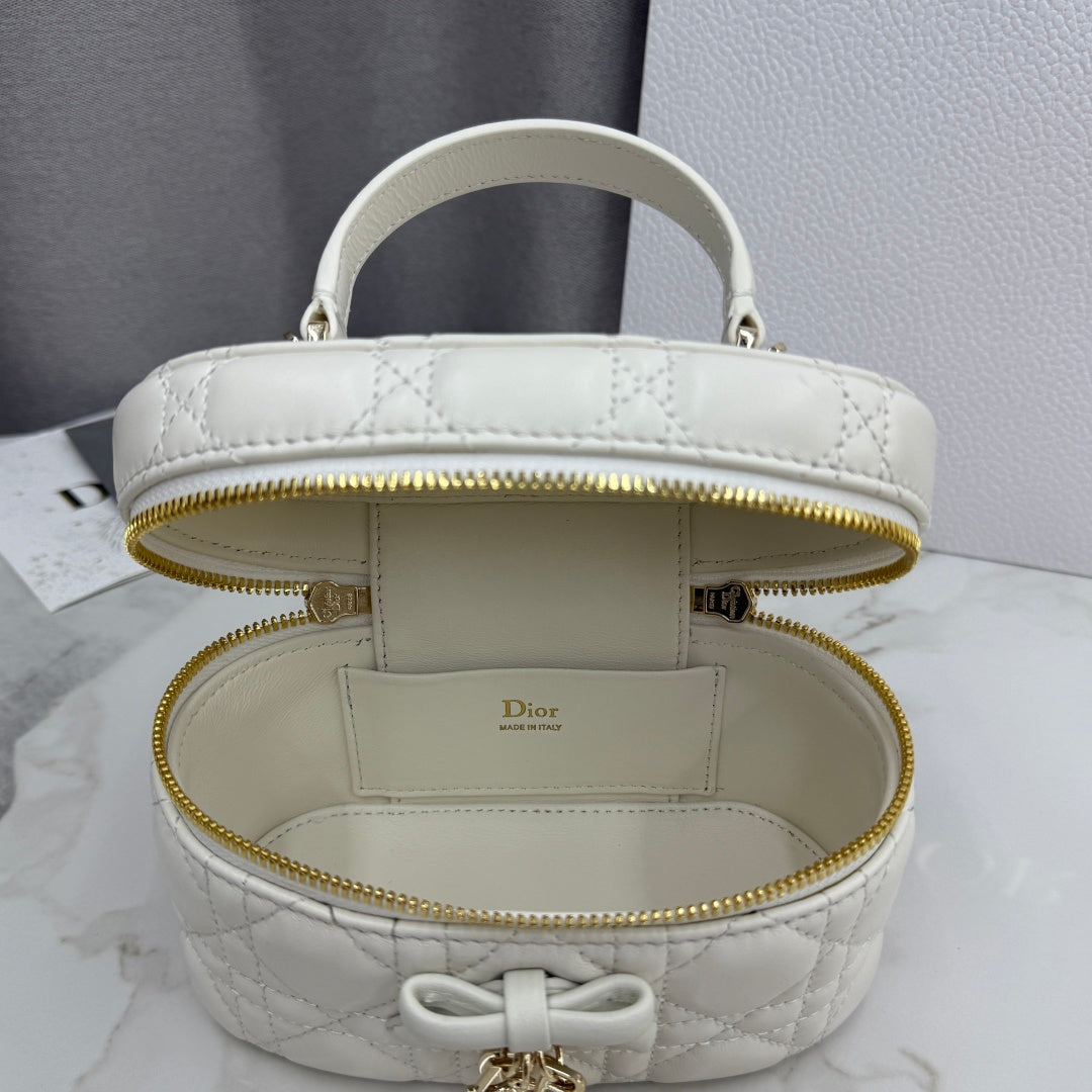 Dior Adiorable Mini Vanity Case — White Cannage Lambskin with Gold Hardware