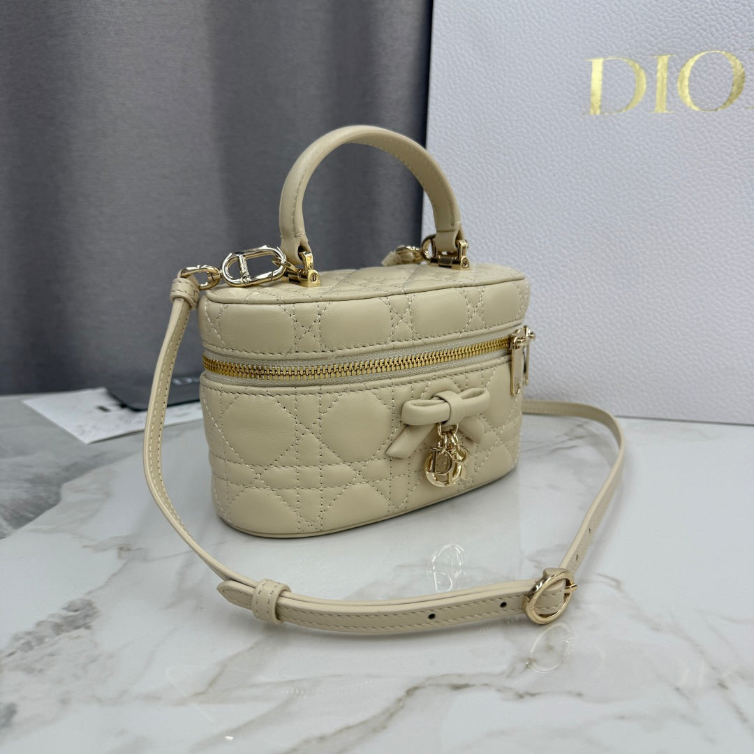 Dior Adiorable Mini Vanity Case — Latte Beige Cannage Lambskin with Gold Hardware