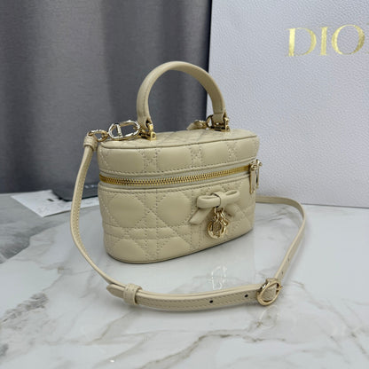 Dior Adiorable Mini Vanity Case — Latte Beige Cannage Lambskin with Gold Hardware