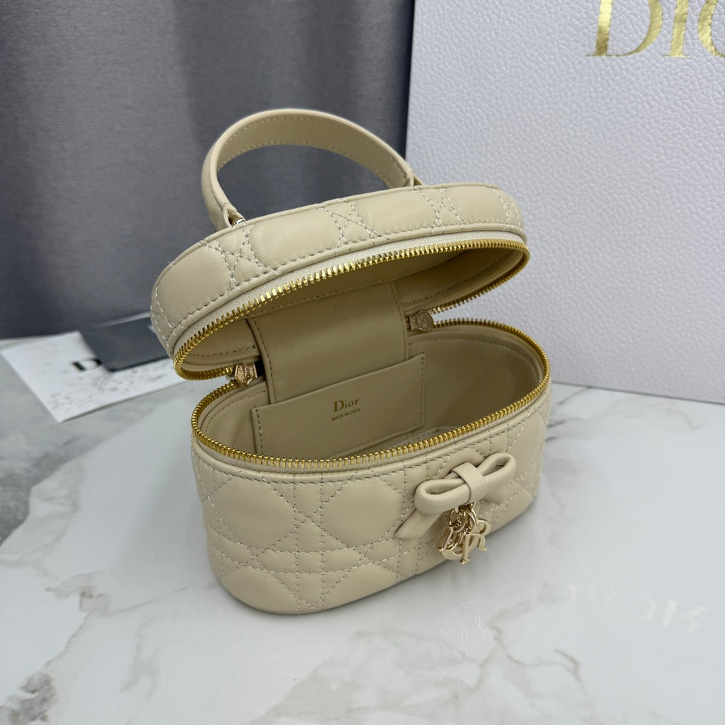 Dior Adiorable Mini Vanity Case — Latte Beige Cannage Lambskin with Gold Hardware