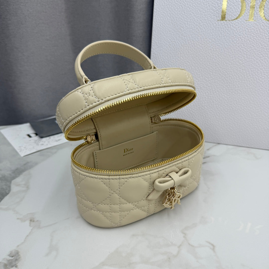 Dior Adiorable Mini Vanity Case — Latte Beige Cannage Lambskin with Gold Hardware