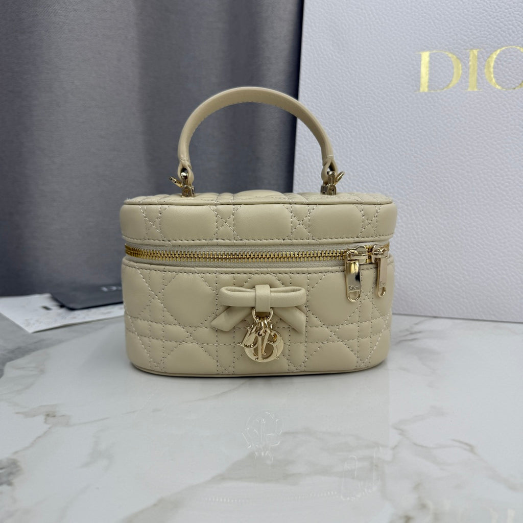 Dior Adiorable Mini Vanity Case — Latte Beige Cannage Lambskin with Gold Hardware