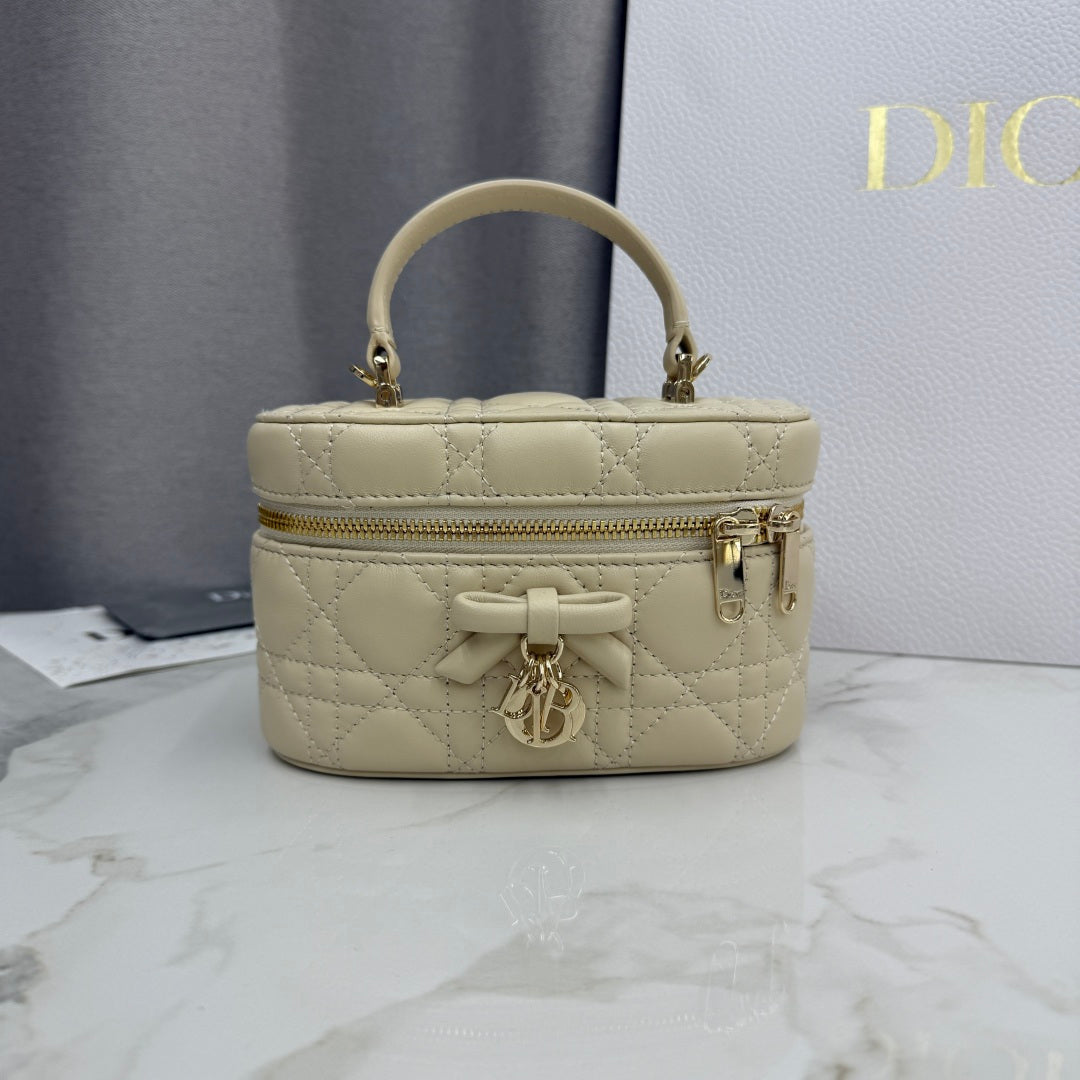 Dior Adiorable Mini Vanity Case — Latte Beige Cannage Lambskin with Gold Hardware