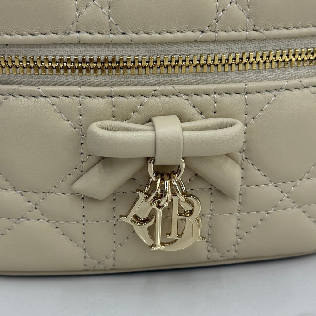 Dior Adiorable Mini Vanity Case — Latte Beige Cannage Lambskin with Gold Hardware