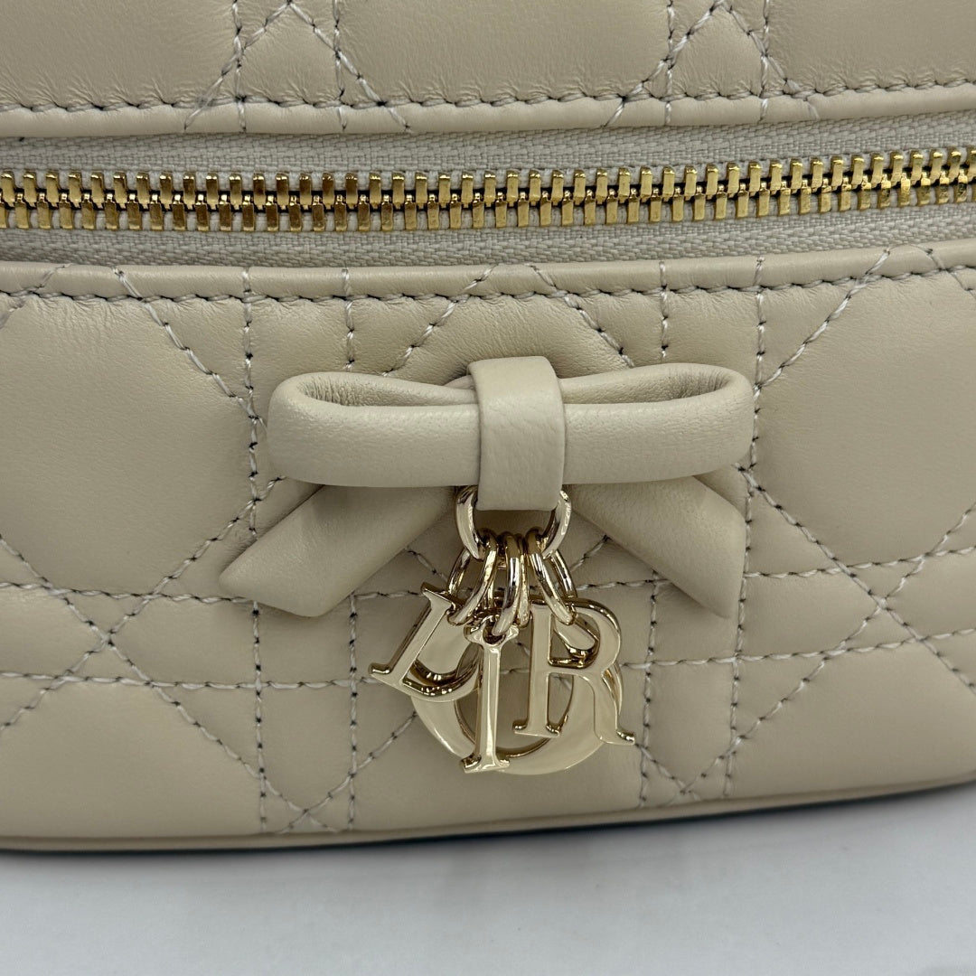 Dior Adiorable Mini Vanity Case — Latte Beige Cannage Lambskin with Gold Hardware