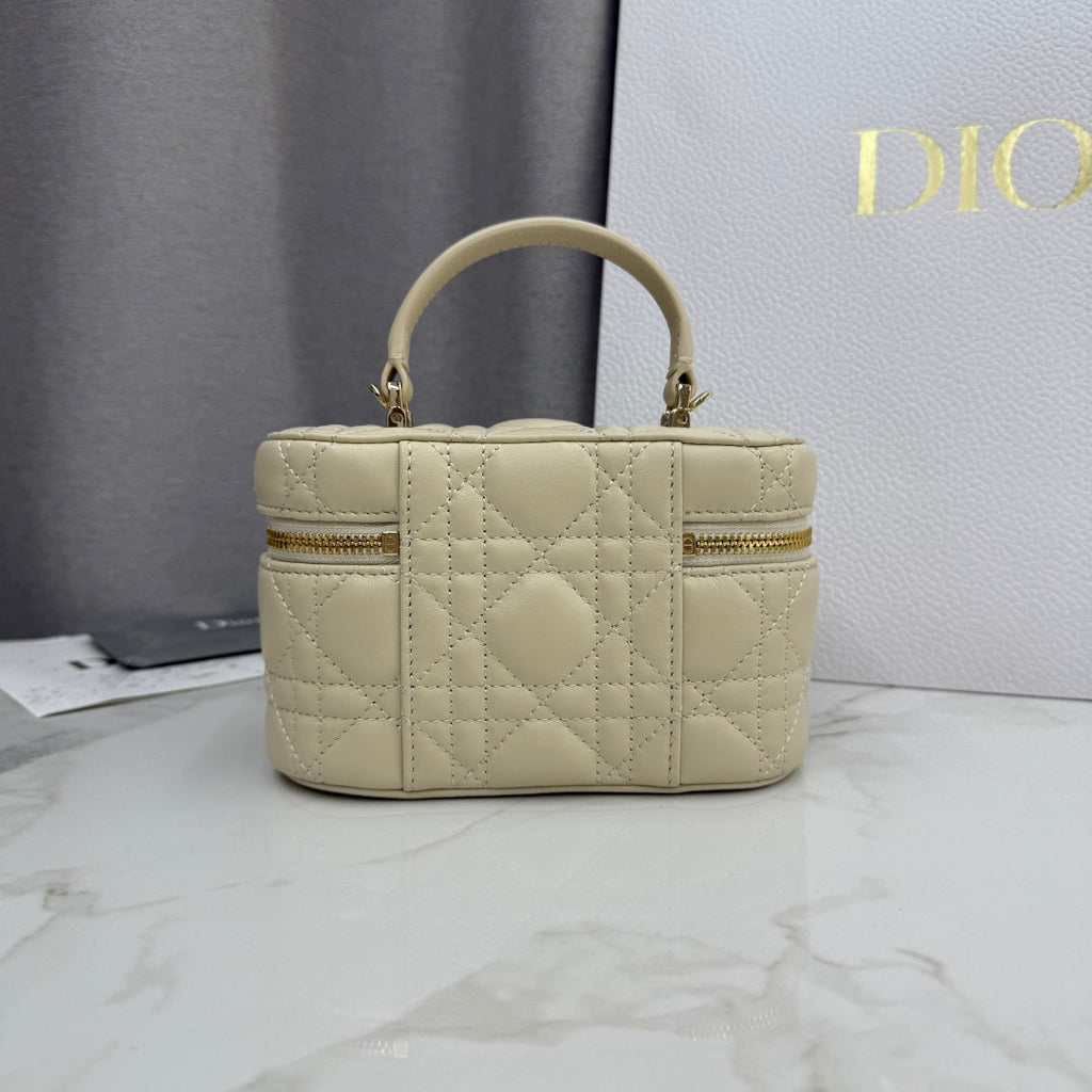 Dior Adiorable Mini Vanity Case — Latte Beige Cannage Lambskin with Gold Hardware