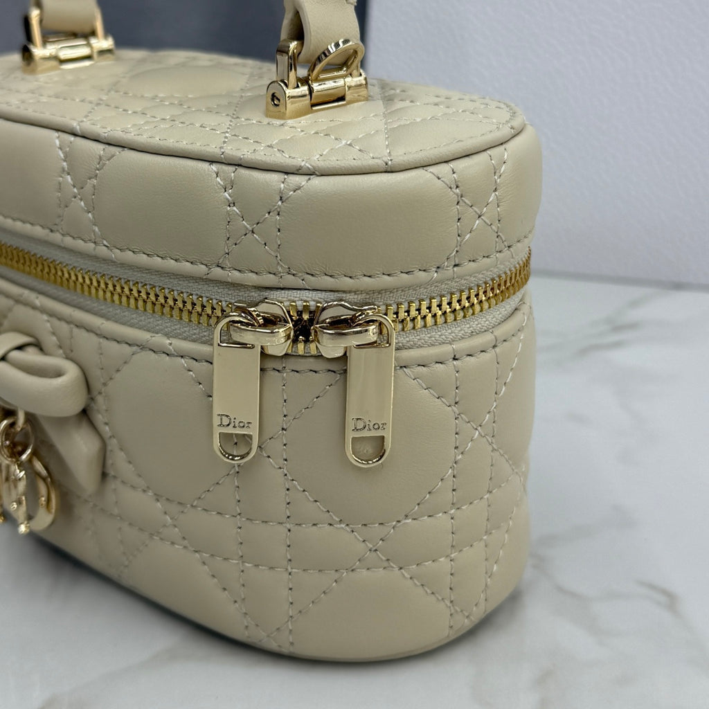 Dior Adiorable Mini Vanity Case — Latte Beige Cannage Lambskin with Gold Hardware