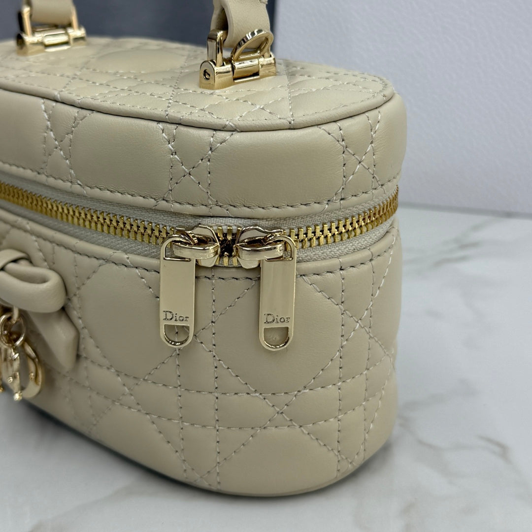 Dior Adiorable Mini Vanity Case — Latte Beige Cannage Lambskin with Gold Hardware