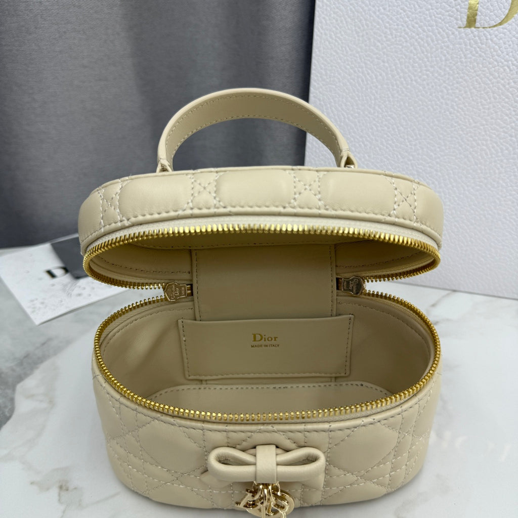 Dior Adiorable Mini Vanity Case — Latte Beige Cannage Lambskin with Gold Hardware