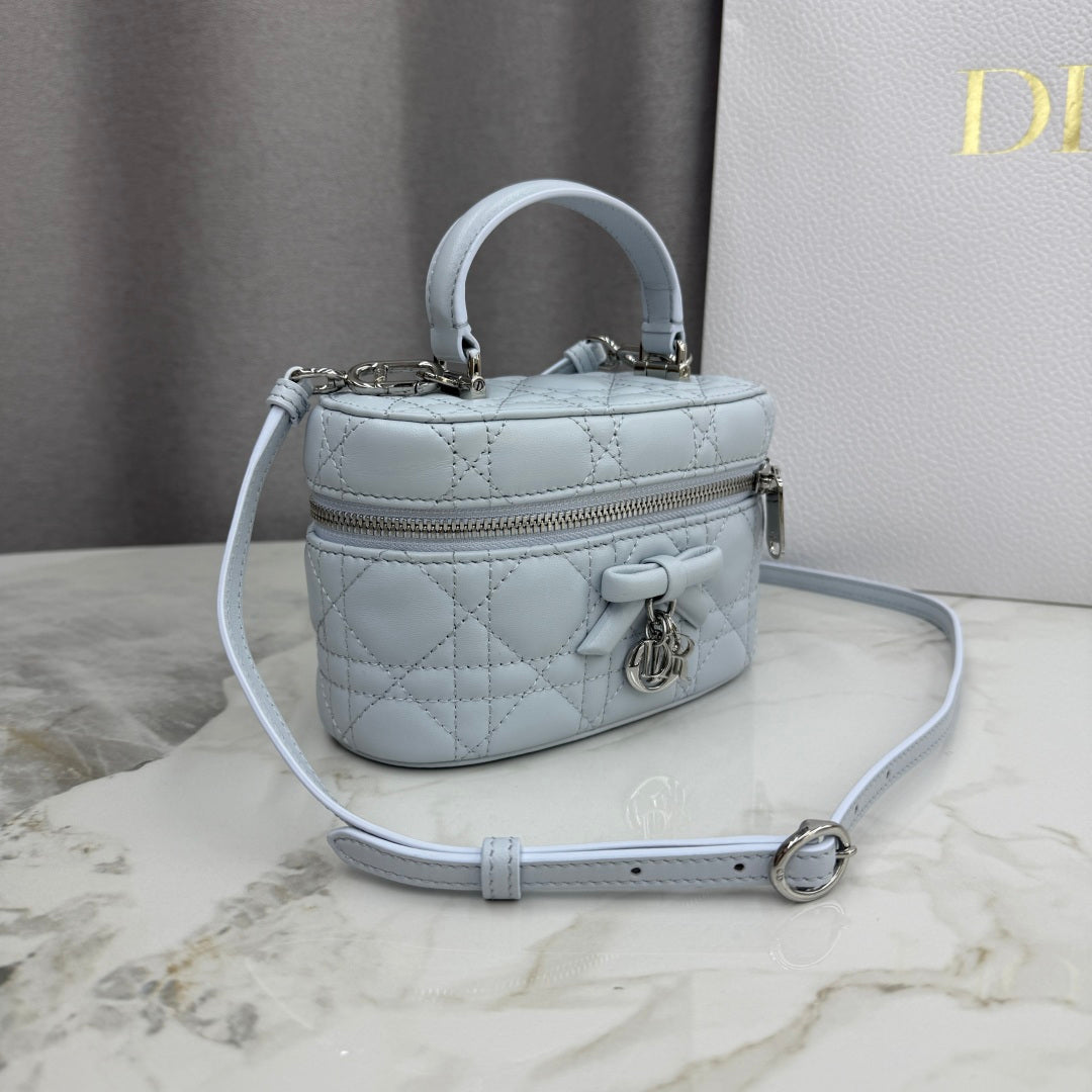 Dior Adiorable Mini Vanity Case — Ice Blue Cannage Lambskin with Silver Hardware