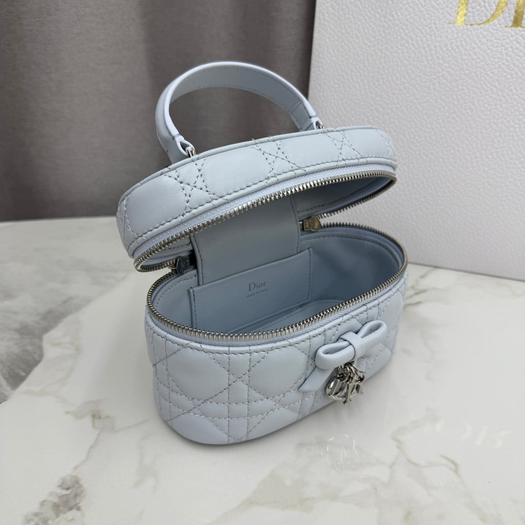 Dior Adiorable Mini Vanity Case — Ice Blue Cannage Lambskin with Silver Hardware