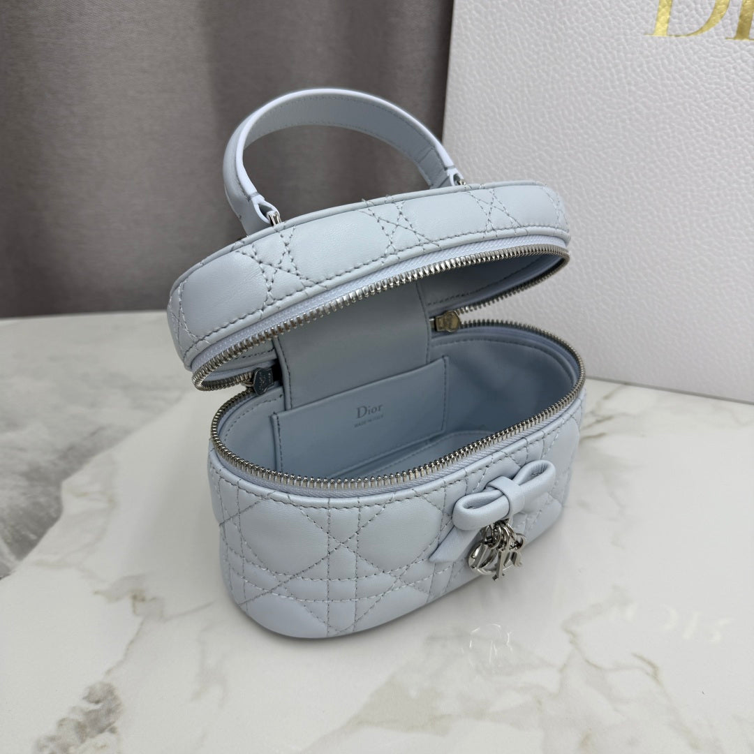 Dior Adiorable Mini Vanity Case — Ice Blue Cannage Lambskin with Silver Hardware