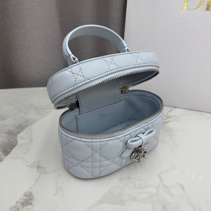 Dior Adiorable Mini Vanity Case — Ice Blue Cannage Lambskin with Silver Hardware