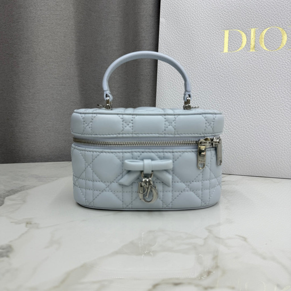 Dior Adiorable Mini Vanity Case — Ice Blue Cannage Lambskin with Silver Hardware