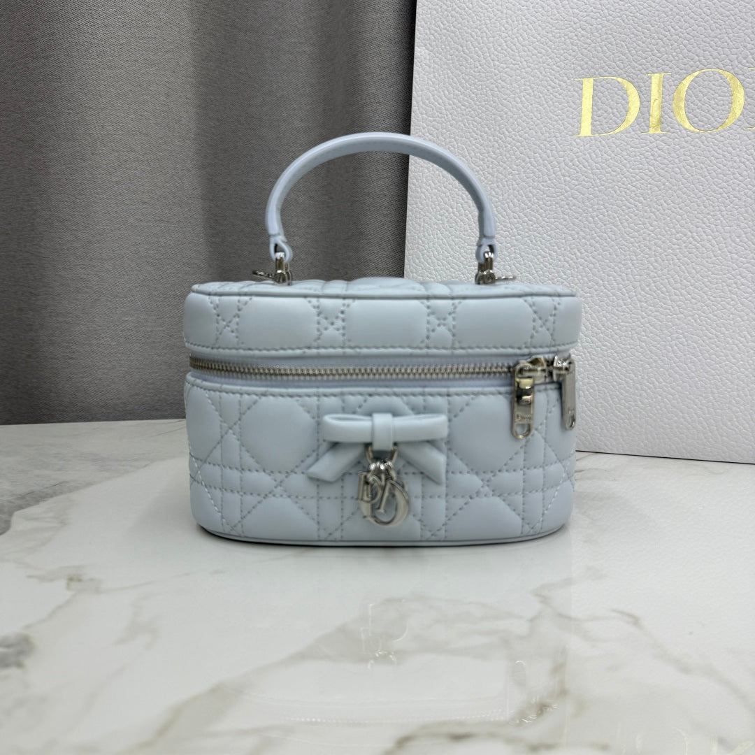 Dior Adiorable Mini Vanity Case — Ice Blue Cannage Lambskin with Silver Hardware