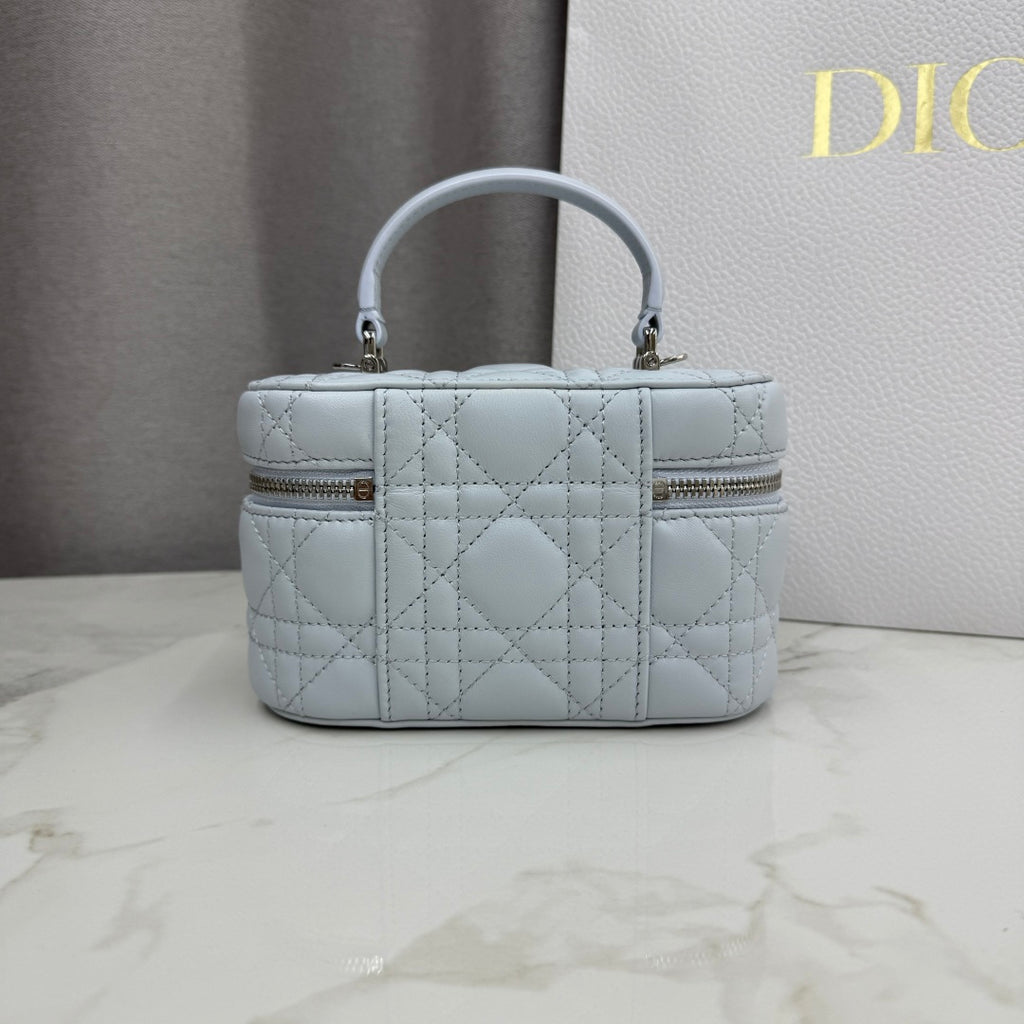 Dior Adiorable Mini Vanity Case — Ice Blue Cannage Lambskin with Silver Hardware