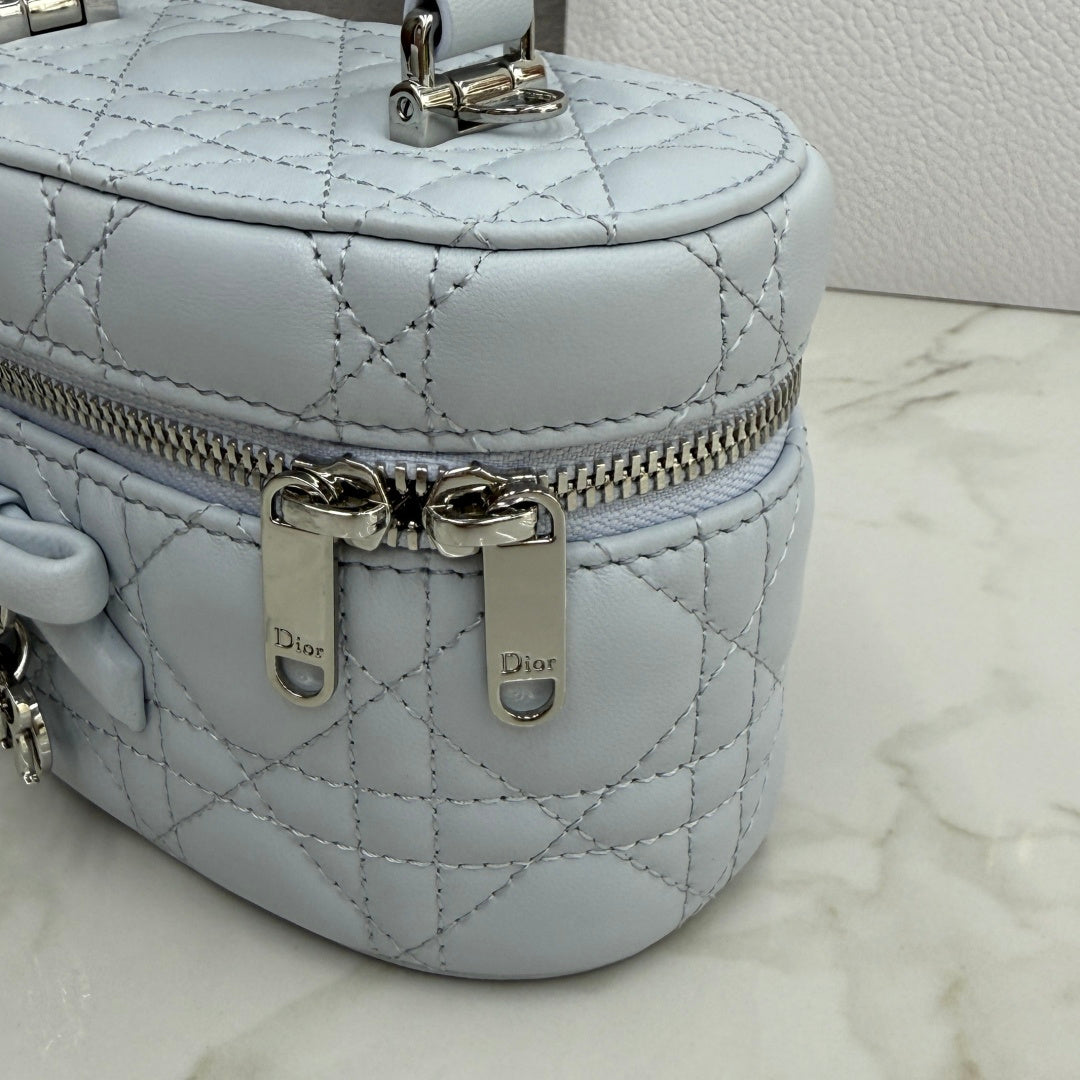 Dior Adiorable Mini Vanity Case — Ice Blue Cannage Lambskin with Silver Hardware