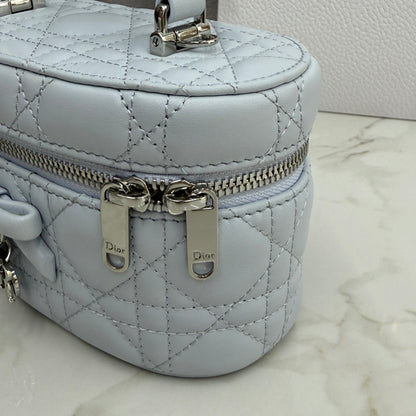 Dior Adiorable Mini Vanity Case — Ice Blue Cannage Lambskin with Silver Hardware