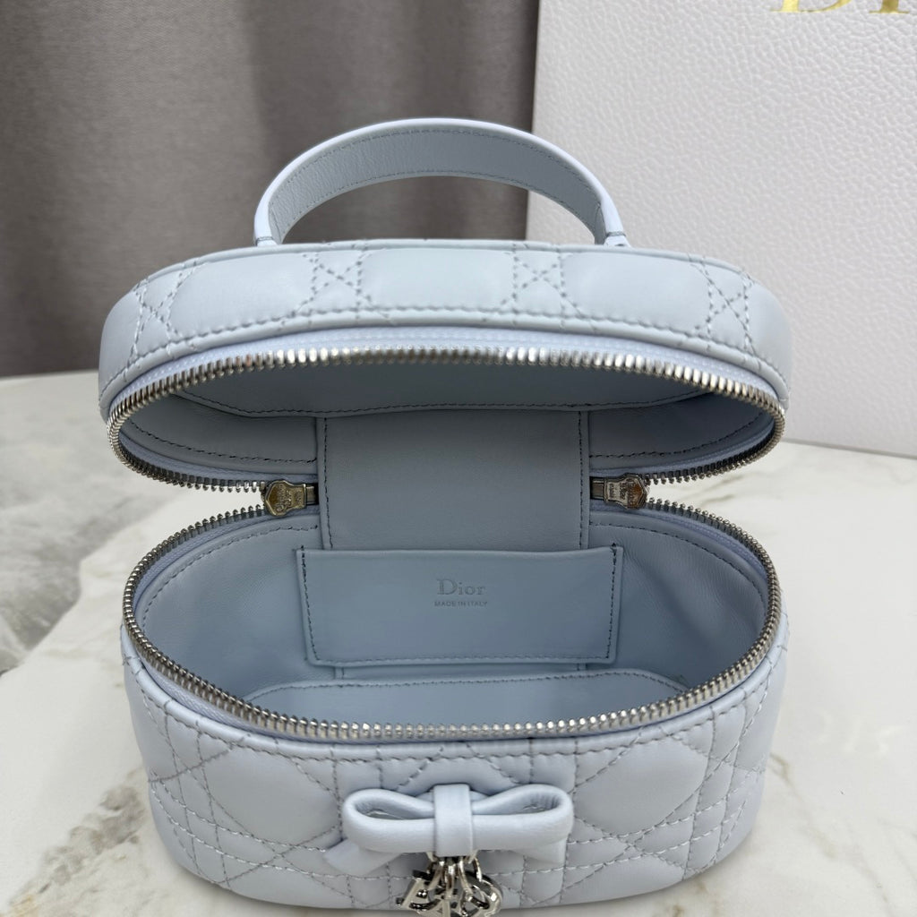 Dior Adiorable Mini Vanity Case — Ice Blue Cannage Lambskin with Silver Hardware