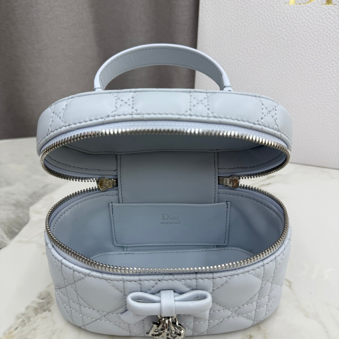 Dior Adiorable Mini Vanity Case — Ice Blue Cannage Lambskin with Silver Hardware