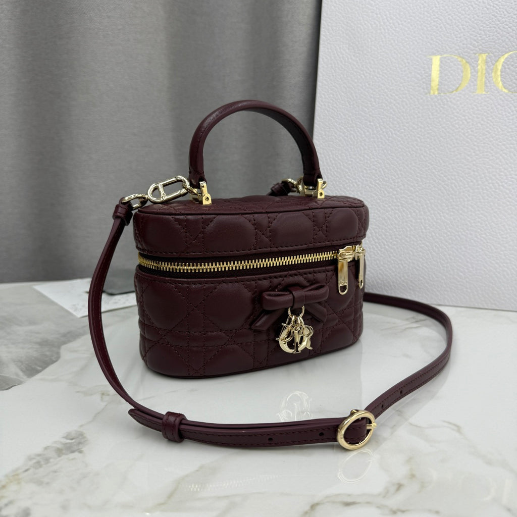 Dior Adiorable Mini Vanity Case — Burgundy Cannage Lambskin with Gold Hardware