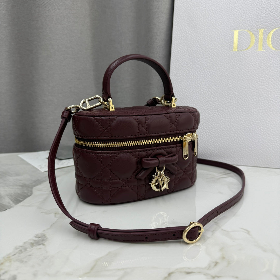Dior Adiorable Mini Vanity Case — Burgundy Cannage Lambskin with Gold Hardware
