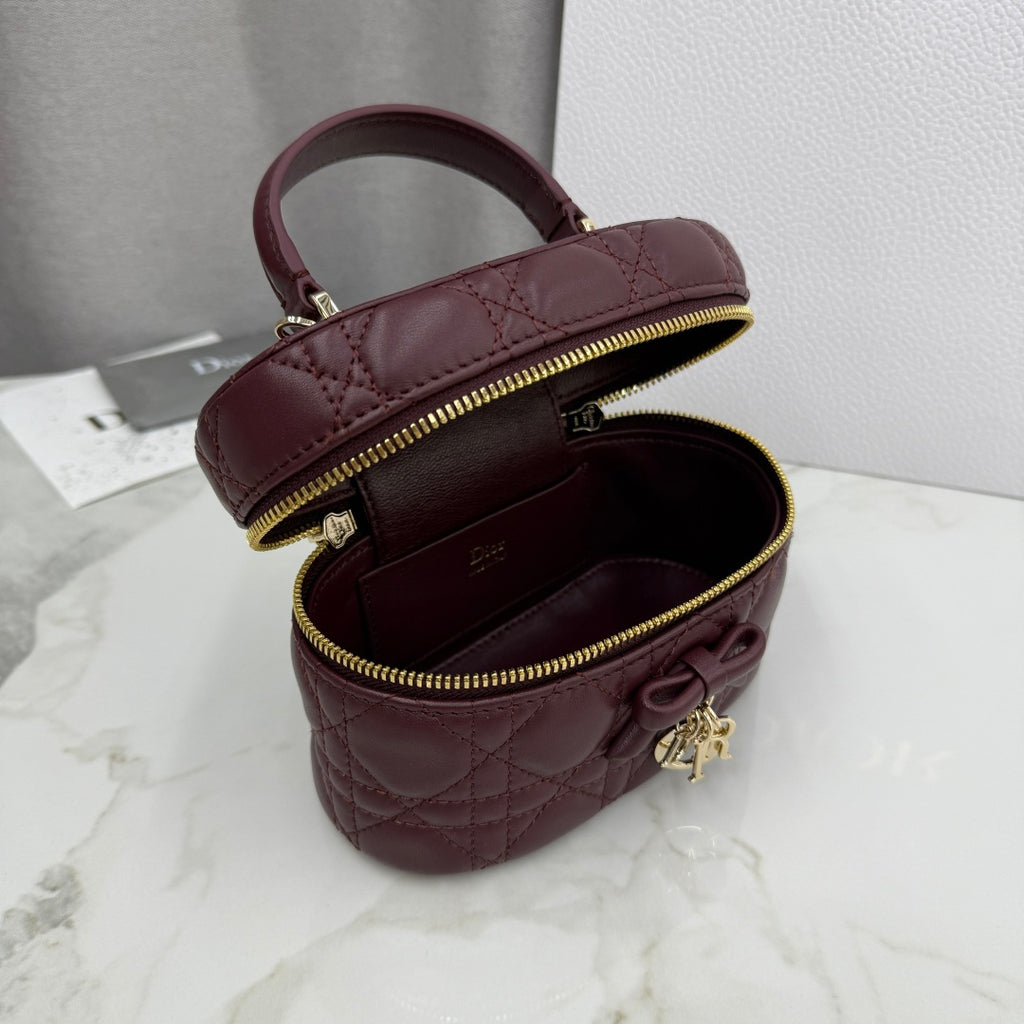 Dior Adiorable Mini Vanity Case — Burgundy Cannage Lambskin with Gold Hardware