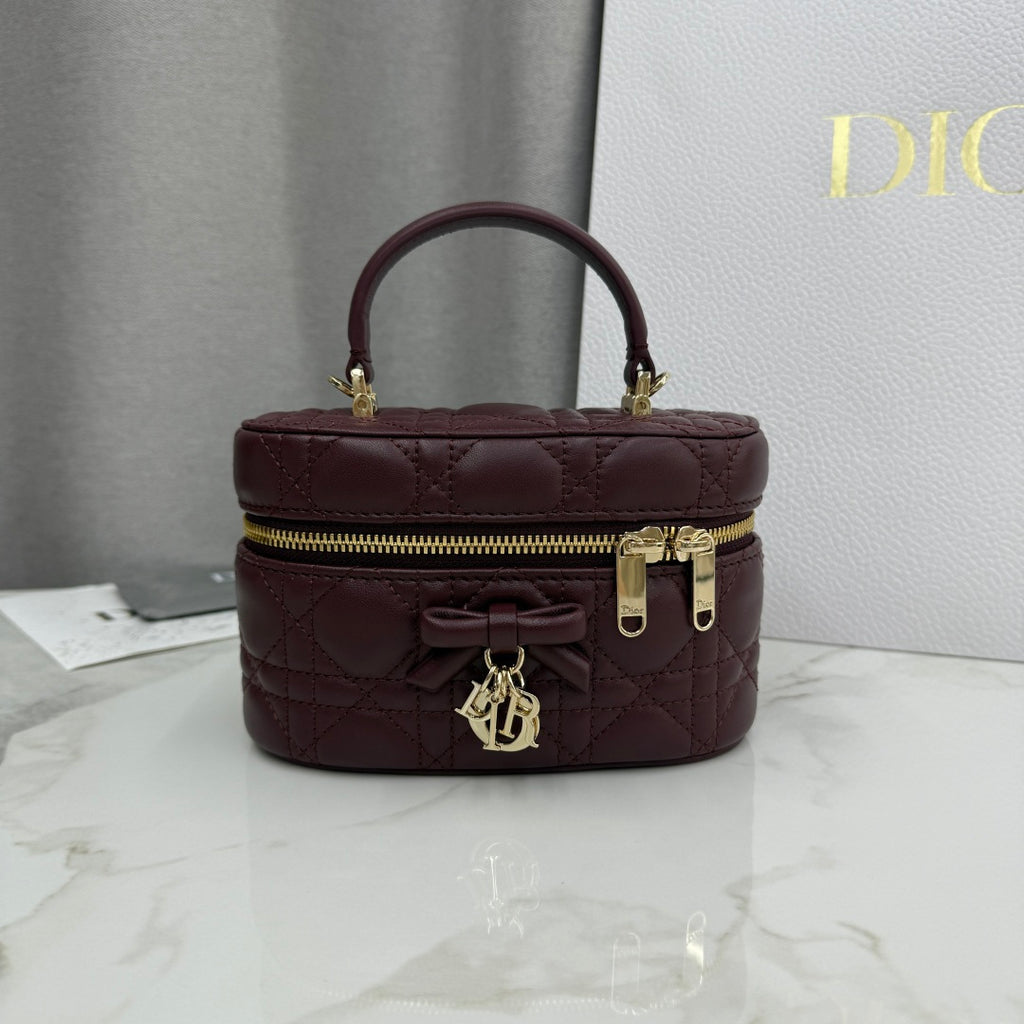 Dior Adiorable Mini Vanity Case — Burgundy Cannage Lambskin with Gold Hardware