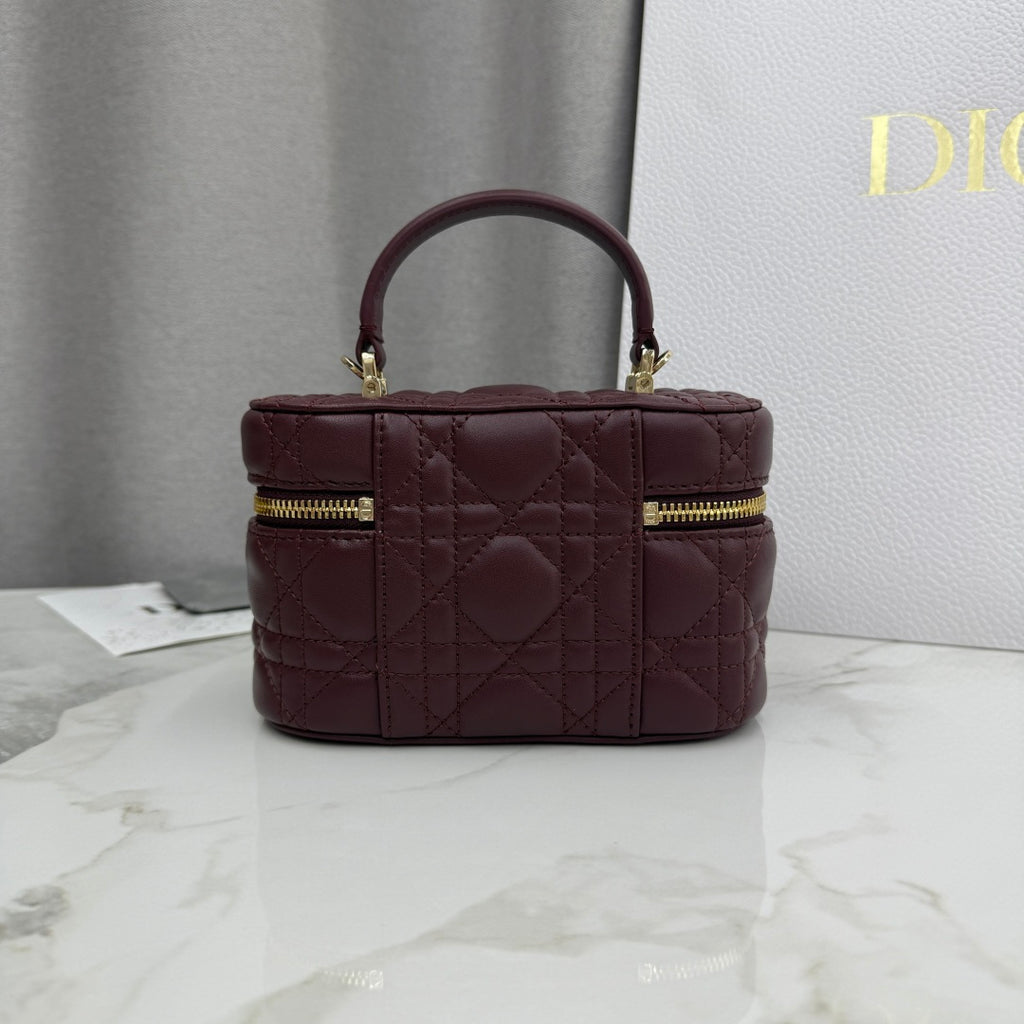 Dior Adiorable Mini Vanity Case — Burgundy Cannage Lambskin with Gold Hardware