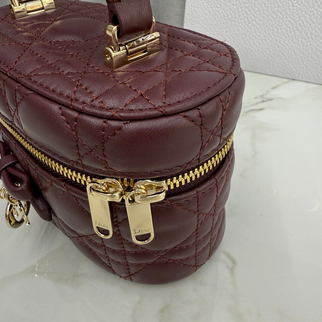 Dior Adiorable Mini Vanity Case — Burgundy Cannage Lambskin with Gold Hardware