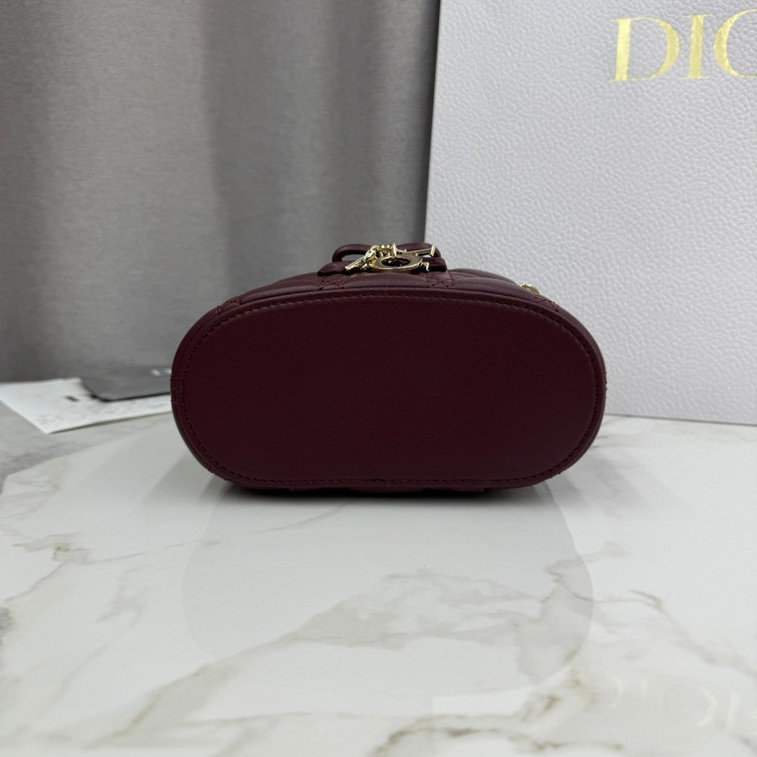 Dior Adiorable Mini Vanity Case — Burgundy Cannage Lambskin with Gold Hardware