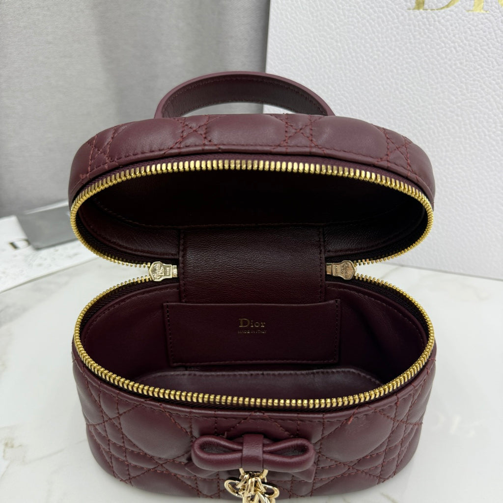 Dior Adiorable Mini Vanity Case — Burgundy Cannage Lambskin with Gold Hardware