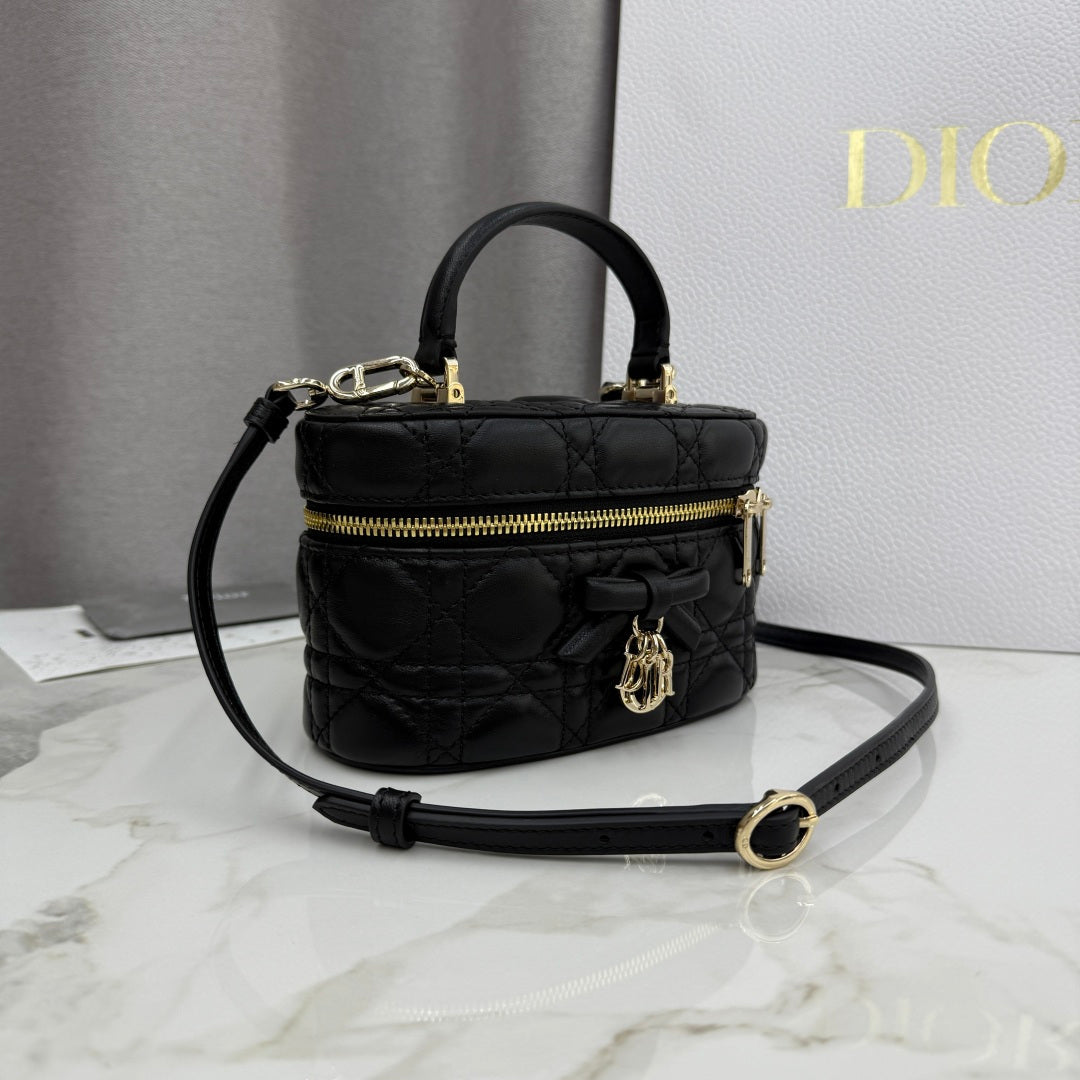 Dior Adiorable Mini Vanity Case — Black Cannage Lambskin with Gold Hardware