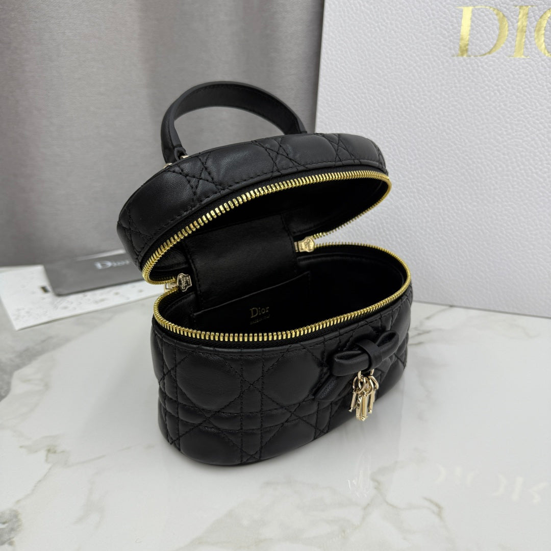 Dior Adiorable Mini Vanity Case — Black Cannage Lambskin with Gold Hardware