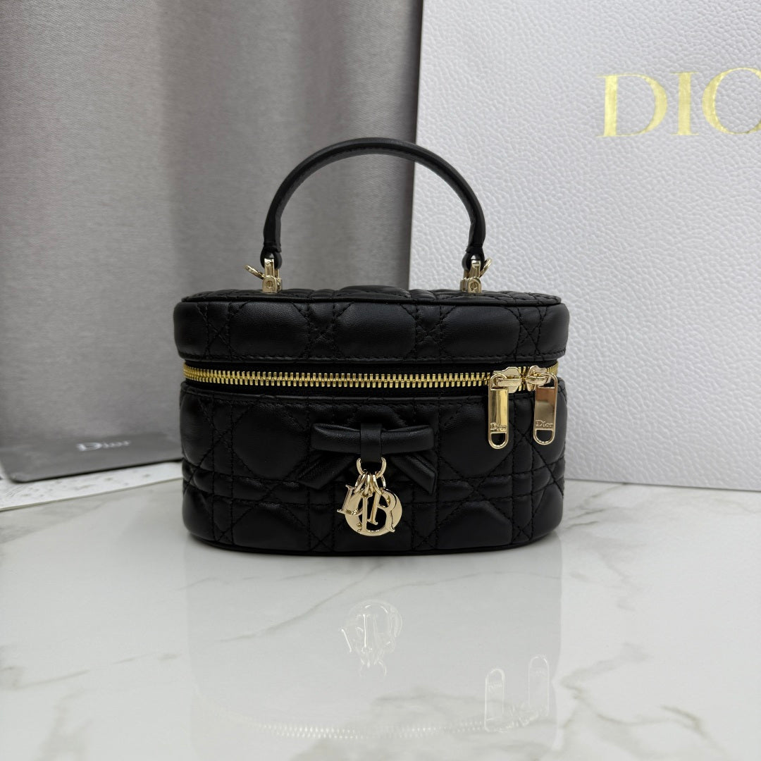 Dior Adiorable Mini Vanity Case — Black Cannage Lambskin with Gold Hardware