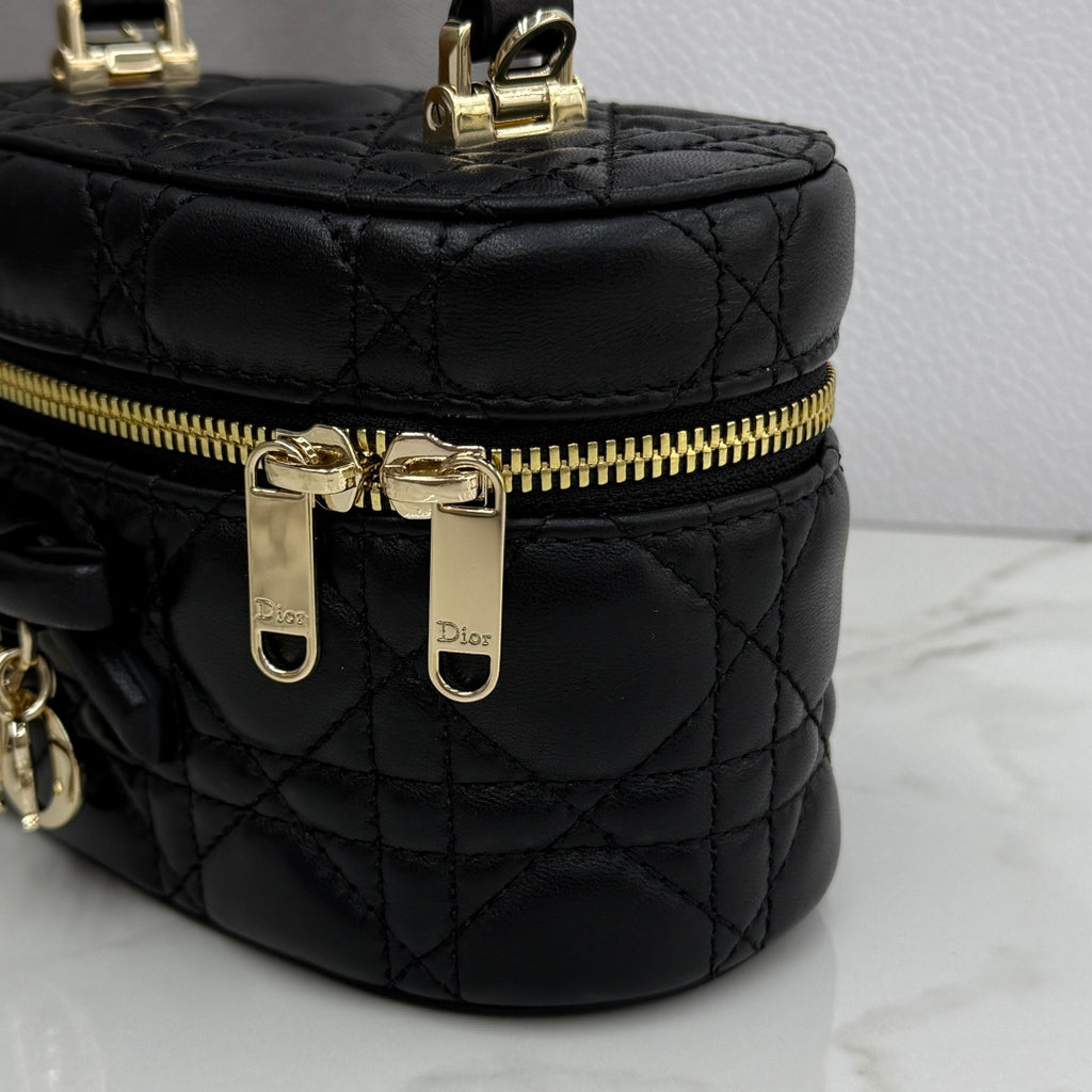 Dior Adiorable Mini Vanity Case — Black Cannage Lambskin with Gold Hardware