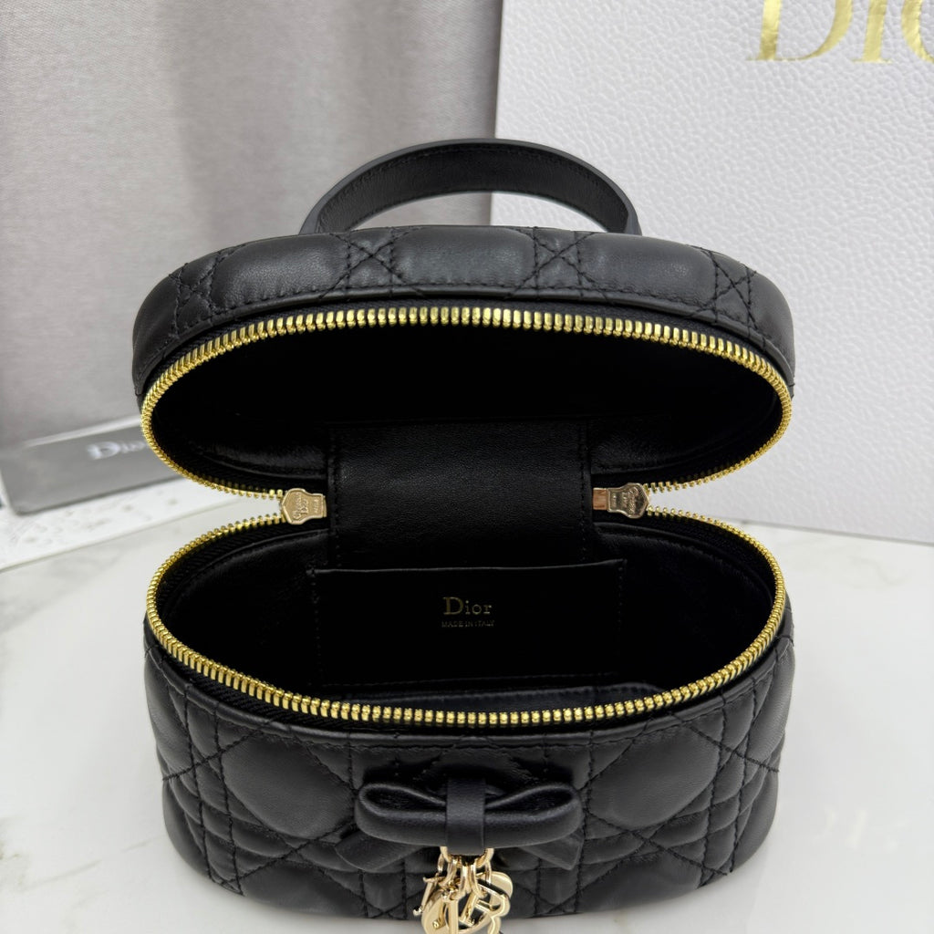 Dior Adiorable Mini Vanity Case — Black Cannage Lambskin with Gold Hardware