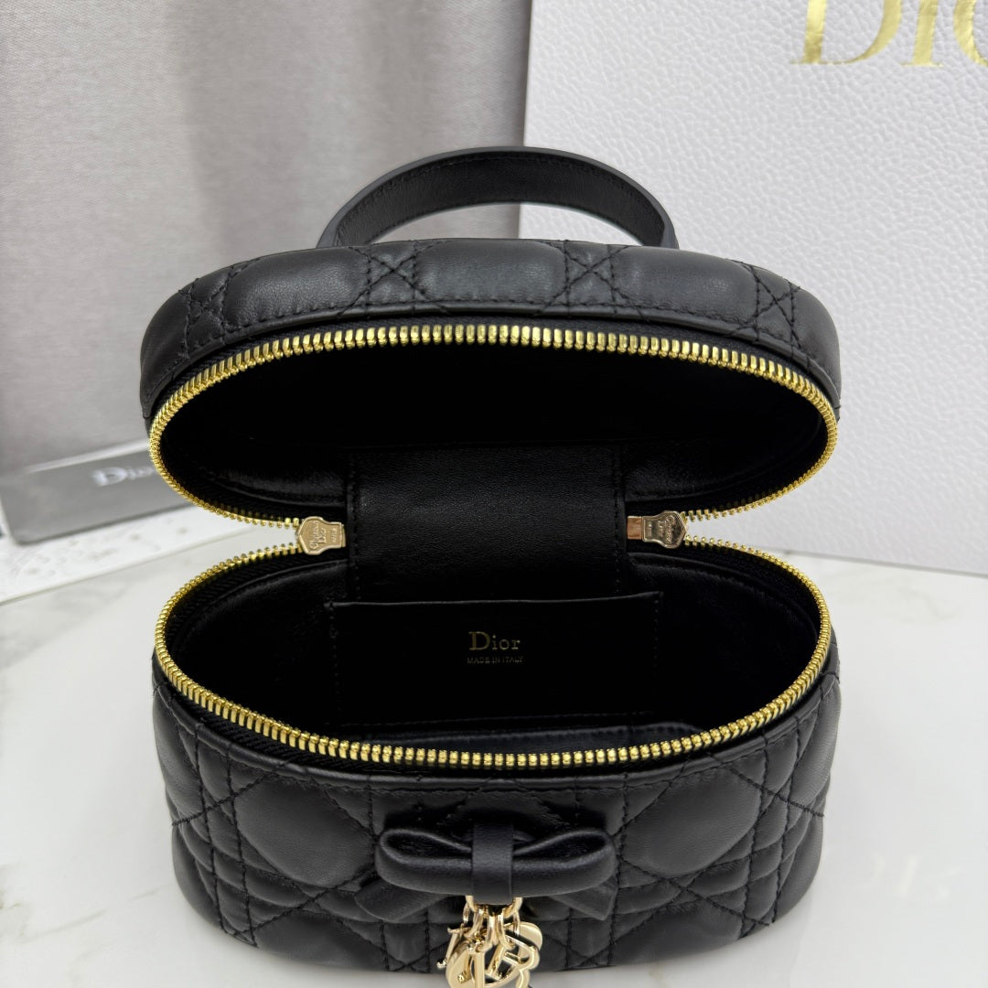 Dior Adiorable Mini Vanity Case — Black Cannage Lambskin with Gold Hardware