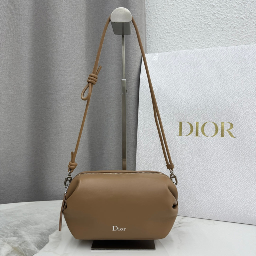 Dior D-Cushion Camera Bag — Camel Ultra-Soft Lambskin with Silver Hardware