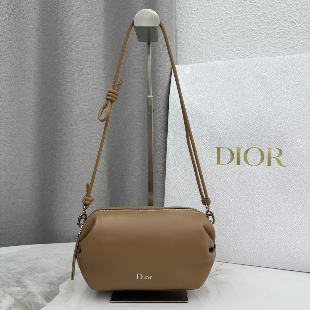 Dior D-Cushion Camera Bag — Camel Ultra-Soft Lambskin with Silver Hardware