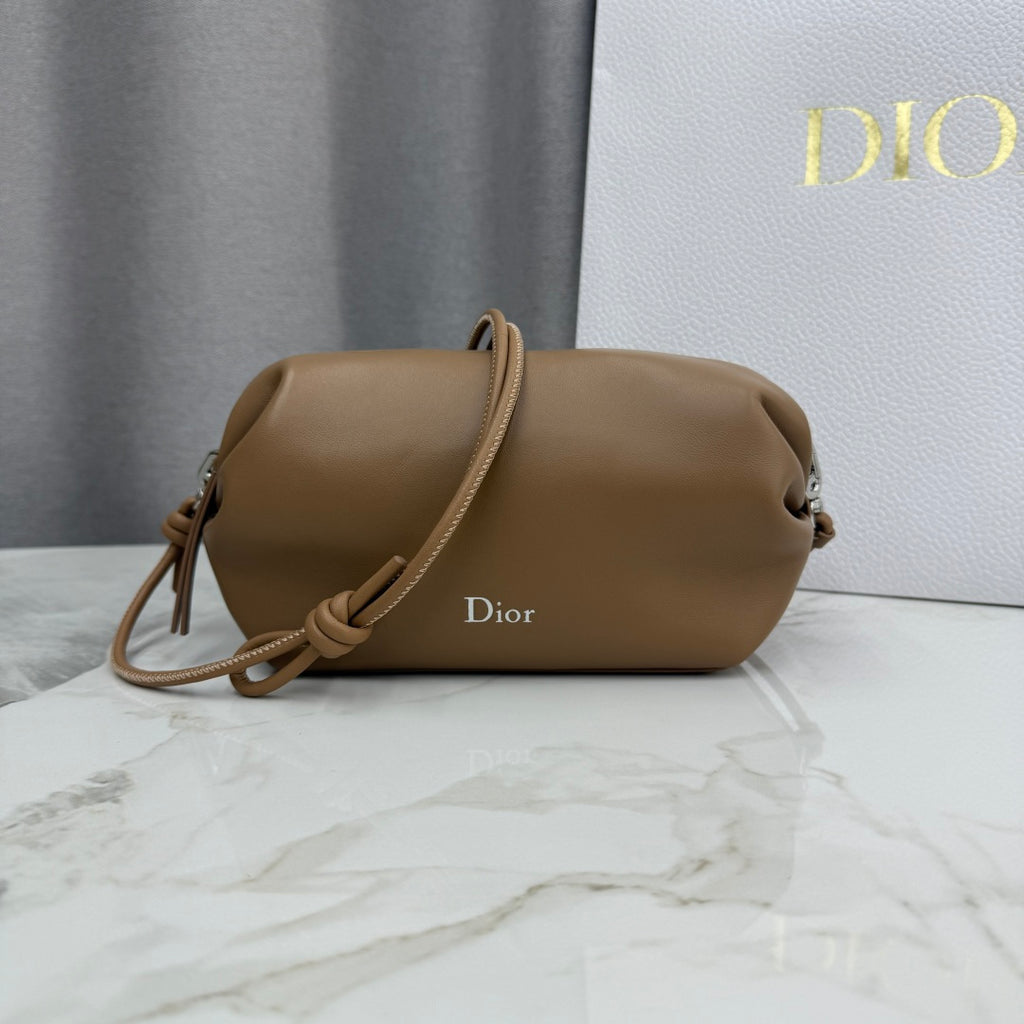 Dior D-Cushion Camera Bag — Camel Ultra-Soft Lambskin with Silver Hardware