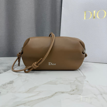 Dior D-Cushion Camera Bag — Camel Ultra-Soft Lambskin with Silver Hardware