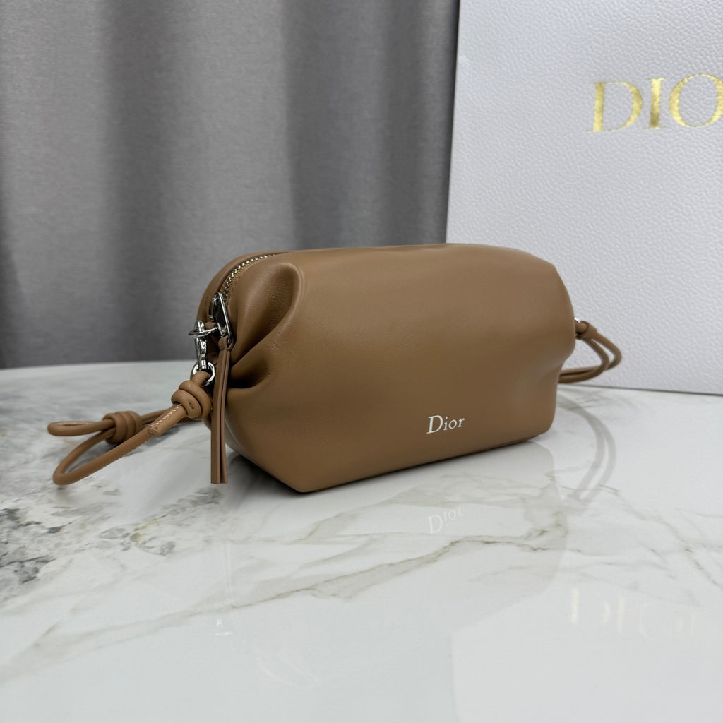 Dior D-Cushion Camera Bag — Camel Ultra-Soft Lambskin with Silver Hardware