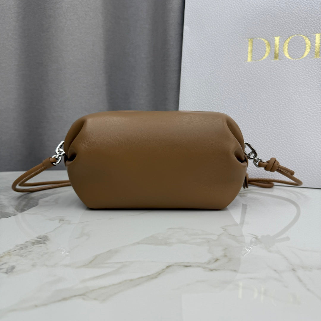 Dior D-Cushion Camera Bag — Camel Ultra-Soft Lambskin with Silver Hardware