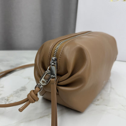 Dior D-Cushion Camera Bag — Camel Ultra-Soft Lambskin with Silver Hardware